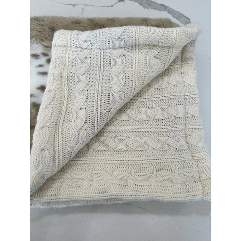 Restoration Hardware Baby Child Faux Fur Cable Knit Blanket‎ Cream Leopard Print